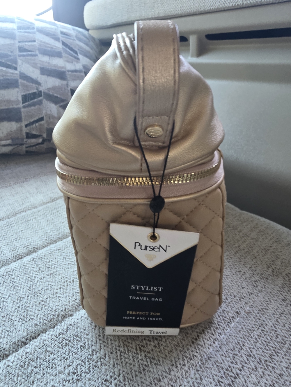 Quilted Metallic Gold Travel Cosmetic Bag - Picture 6 of 13